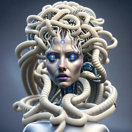 Prompt: Photorealistic Full portrait Futuristic Robot Medusa 3.14159265359, Intricately detailed, 8k resolution, artby Rene Cuvos Nam Das