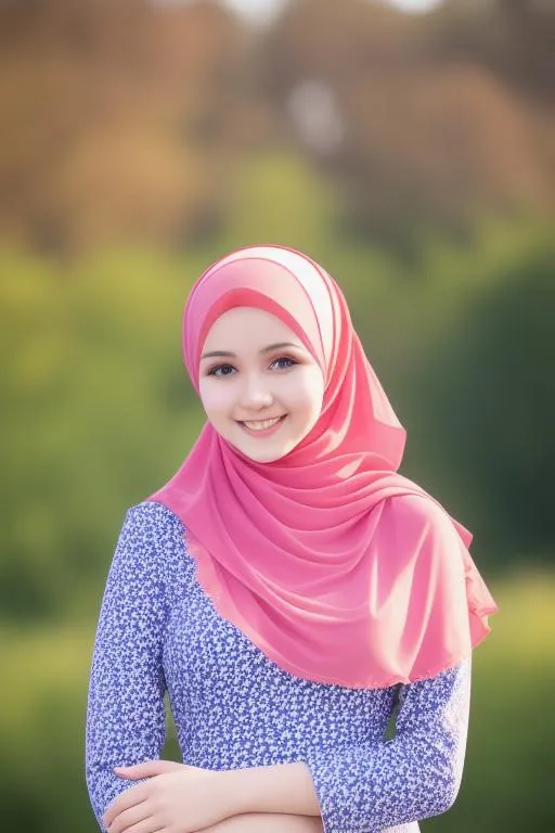 Prompt: photorealistic of a russian girl , cute girl , pretty girl , long dress , ((muslim hijab)) , highres, smile , mosque background , perfect body , best quality , not deformed , (((half body shot)))