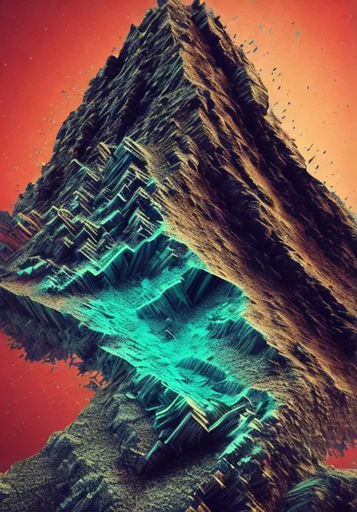 Prompt: glitch art, surreal mountain, black rocks, noise, broken, fractal image