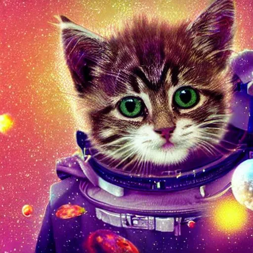Prompt: Kitten on LSD in Space and travel- Realistic Art
