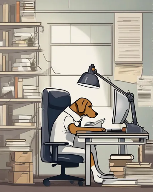 Prompt: An image capturing the spirit of Work Like A Dog Day, showing determination, diligence, and a bustling atmosphere of productivity.