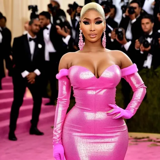 Prompt: Very high quality Nicki Minaj wearing a highly accurated Barbie inspired pink Fendi perfect Look 