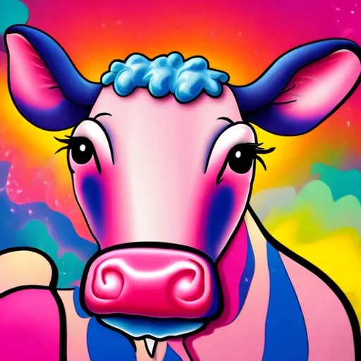 Prompt: Pink cow in the style of Lisa frank