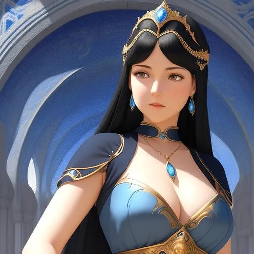 Prompt:  Timid gorgeous princess with black hair in plain garb. Blue and grey Earthsea Clothing. Oil Painting. Ornate. Art Nouveau. Beautiful. Simple. James Gurney.woman with large symmetrical mammaries, soft delicate features, ultra detailed, 3d, by pixar, disney character, beautiful face, intricate, elegant, 334k, insanely detailed, insanely realistic, insane details,  hyper detail, high detail, athletic body, high cheekbones, detailed face.ultra realistic, full body and face focus, intricate details, exceptional detail, fantasy, ethereal lighting, hyper sharp, sharp focus, photorealistic portrait, detailed face, highly detailed, realistic, hyper realistic, colorful, Ultra realistic, , Highly detailed photo realistic digital artwork. High definition. Face by Tom Bagshaw and art by Sakimichan, Android Jones" and tom bagshaw, Biggals, unreal engine 5, VQGAN+CLIP