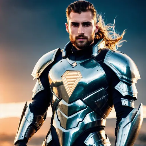 Prompt: Photo of ideal 29 year old Gigachad wearing futuristic armor,

healthy body,
dirty-blond hair,

elegant, 
highly detailed, 
trending on artstation, 
excellent composition,
sharp focus,
bokeh,
bright lighting, 
16k