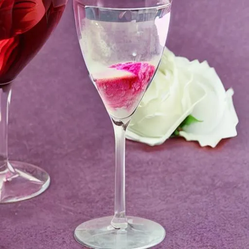 Prompt: rose shaped ice-cream in a wine glass