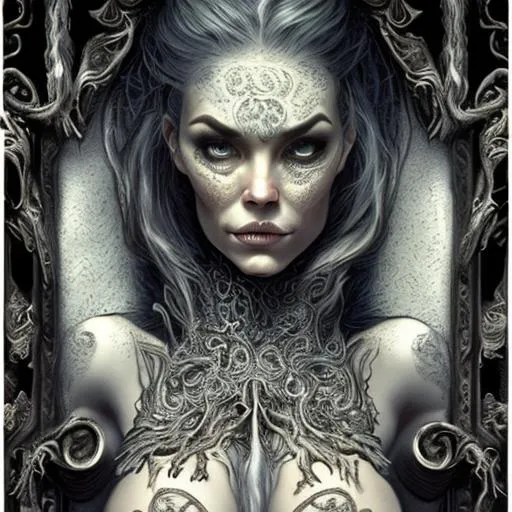 Prompt: portrait handsome female, face, eyes, intricate, elegant, highly detailed, horror, sharp focus, realistic, photo, art by scott fischer and Mike Ploog