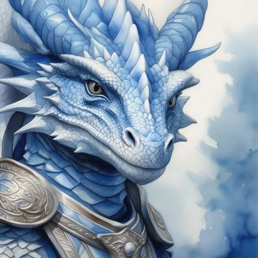 Prompt: A beautiful white and blue Dragonborn baby, perfect composition, watercolor, super detailed, 8k, high quality, trending art, trending on artstation, sharp focus, studio photo, intricate details, highly detailed, by Greg Rutkowski, illustration, watercolor