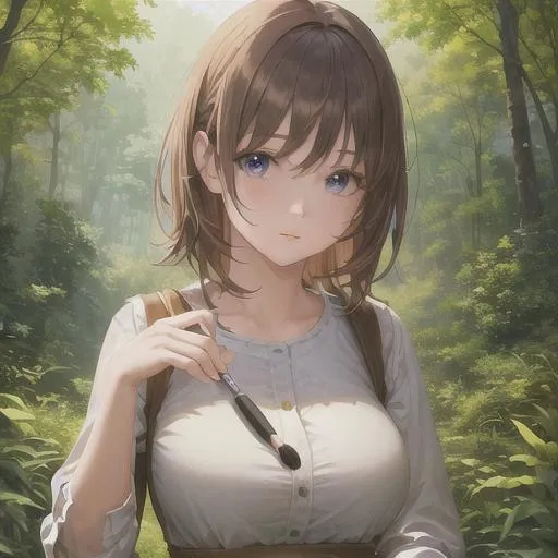 Prompt: a girl, walking in the forest, the sun fell on her body,（masterpiece：1,2）,best quality,masterpiece,highres,original,extremely detailed wallpaper,perfect lighting,（extremely detremely detailed CG:1.2),drawing,paintbrush, looking at viewer, close-up,
