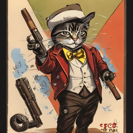 Prompt: Cat with a cigar-gun