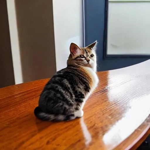 Prompt: Eg a cat is sitting on a table 