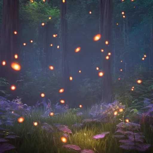 Prompt: Fireflies in the magical enchanted forest, ultra realistic