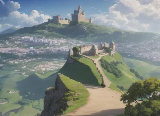 Prompt: PV View of great Castel from mountain
