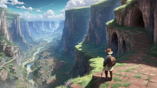 Prompt: Made In Abyss,

masterpiece intricate hyperdetailed best quality flat color pencil sketch 2D 1 anime man, short brown hair, hyperdetailed brown and white and green steampunk fantasy leather and cotton clothes, hyperdetailed face

scenic view landscape 2D flat color medieval city on the gigantic abyss hole vector background, action shot, extreme long shot wide view, full frame wide angle,

sunshine, blue sky, cinematic lighting,

precise hard pencil strokes, thick and hard pencil outline,

hyperdetailed 2D vector concept art picture, vector, illustration, character concept,

2D fantasy concept art style, inspired by final fantasy art, adventure, inspiring, colorful, heroic fantasy art,