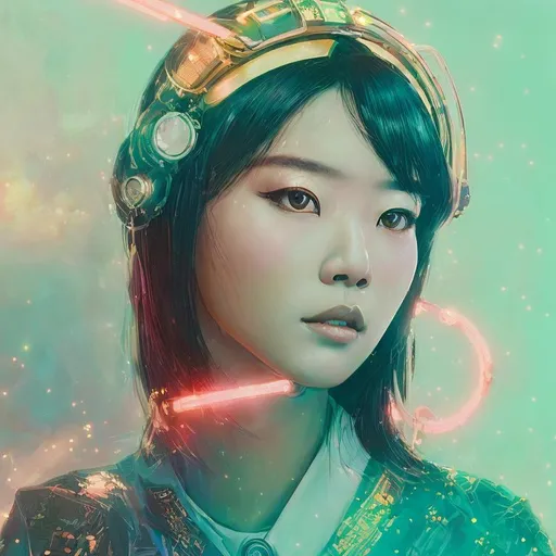 Prompt: A intricate close up portrait of a beautiful, neonpunk dystopian asian girl , dramatic glitter makeup, goggles futuristic lenses art by wlop, Ismail Inceoglu, bagshaw and artgerm, high rossdraws, guweiz and wlop and ilya kuvshinov, makoto shinkai, dynamic, rim light, intricate, sharpened, highest resolution, 8k, octane render, unreal engine, colorful, red and black silk, black lashes background, urban cyberpunk asian city, beautiful scene 