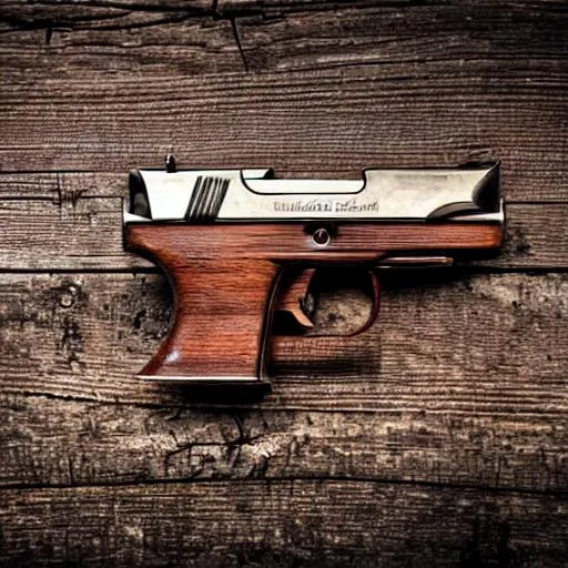 Prompt: brown, wooden, metal, pistol, gun
