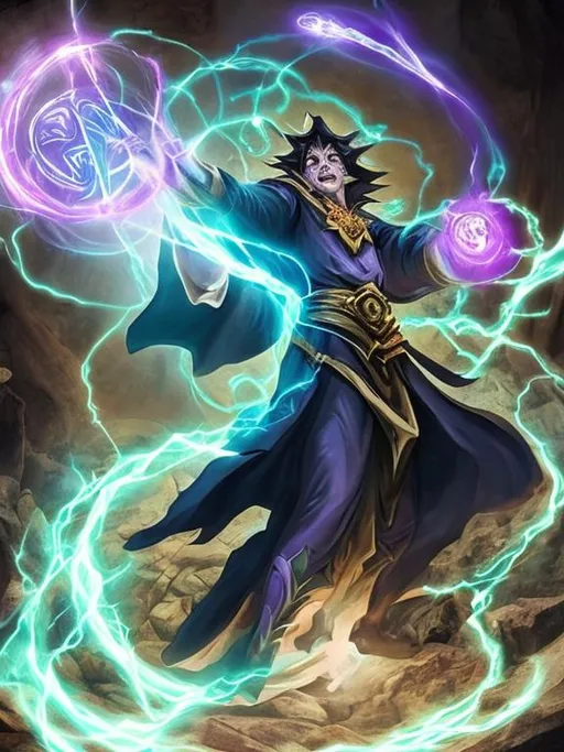 Prompt: Capture the moment a spellcaster conjures a spell of immense power, surrounded by arcane energy. And include the name ohhhcrappp
