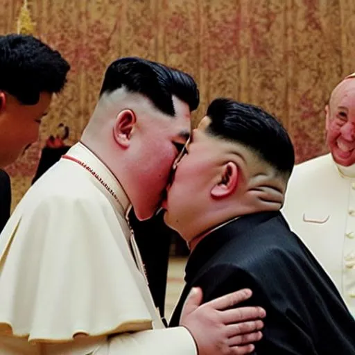 Prompt: kim jong un kisses the pope