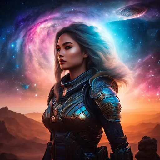 Prompt: create a photograph of beautiful fictional female elite soldier goddess, extremely, detailed environment, detailed background, planets an nebulae in sky highly detailed, intricate, detailed skin, natural colors , professionally color graded, photorealism, 8k, moody lighting


