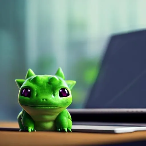 Prompt: Cute small bulbasaur sitting in front of laptop ,unreal engine, cozy indoor lighting, artstation, detailed, digital painting,cinematic,character design by mark ryden and pixar and hayao miyazaki, unreal 5, daz, hyperrealistic, octane render