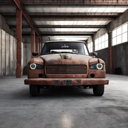 Prompt: a  realistic W 150/15 steel beam in a clean place, with rusty on its steel, with a car size