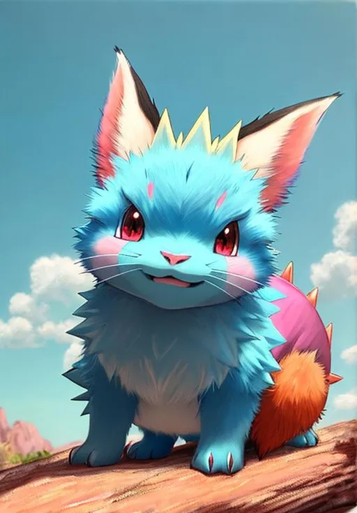 Prompt: UHD, , 8k,  oil painting, Anime,  Very detailed, zoomed out view of character, HD, High Quality, Anime, , Pokemon, Nidoran is a small, quadrupedal, mammalian Pokémon with hard skin. It has large, spiny ears; oversized front teeth; red eyes; and a pair of whiskers on each cheek. It is light blue with several darker blue spots. There are two white claws on each of its paws. Its back is covered with small toxic spines, and it has a small forehead horn.

The poisons secreted by the spines and horn are extremely potent, and even a scratch from its horn or a drop of poison from its barbs can be deadly. However, this docile Pokémon only uses its poison when it feels threatened.
Pokémon by Frank Frazetta