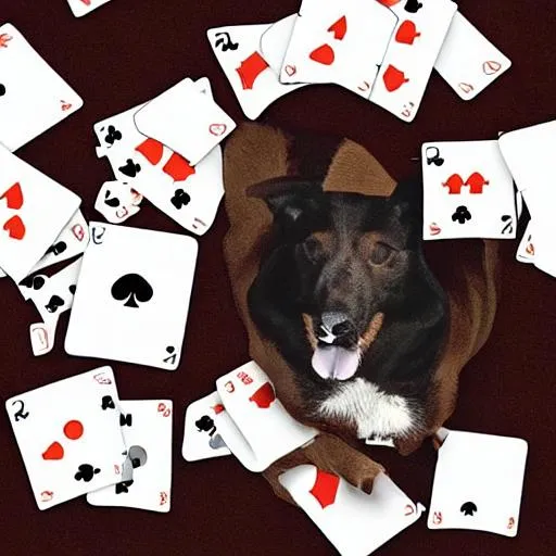 Prompt: a dog playing cards