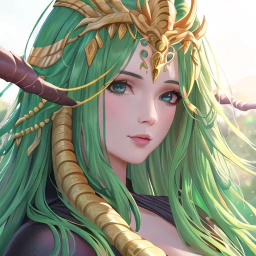 Prompt: Close-up face, HDR, high quality, hyperrealistic, 8k, good art style, good face, good hand, detailed, detailed face, head shot, detailed painting, outdoor, UHD, 64K, highly detailed, studio lighting, Professional, trending on artstation, 

Medusa is a mythical creature with a fusion of human and serpentine features. Her once-beautiful face is now adorned with writhing serpents for hair, and her captivating eyes possess a hypnotic gaze that turns mortals to stone. She wears worn and tattered garments, with coils of serpents entwining her form. Her lower body is that of a serpentine tail, and shadows seem to writhe around her, adding to her ominous presence. Medusa serves as a reminder of the consequences of incurring the wrath of the divine, forever haunting the realms of myth and legend.