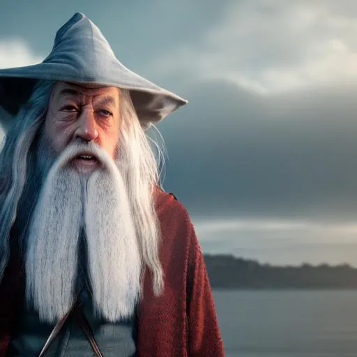 Prompt: Gandalf visiting the coast of Maine
