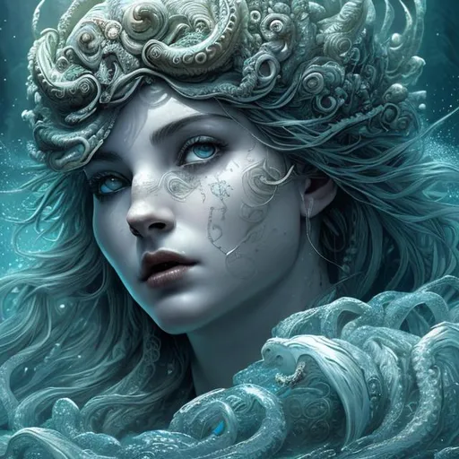 Prompt: goddess of the sea hyper detailed extremely realistic dark cinematic UHD in the style of steve belledin
