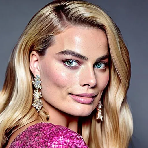 Prompt: Margot Robbie as a Barbie wearing a Pink Dolce&Gabbana look
