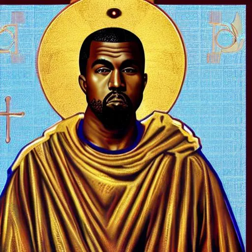 Prompt: kanye west as an orthodox saint icon made of gold