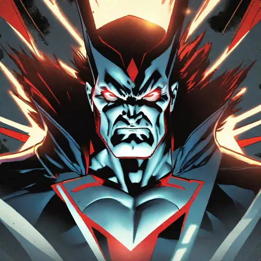 Prompt: Retro comic book cover art, Mister Sinister, sharp focus, glowing white eyes, pale white face, warm spotlights from different angles, action shot, 4k render, octane, tone mapping. 