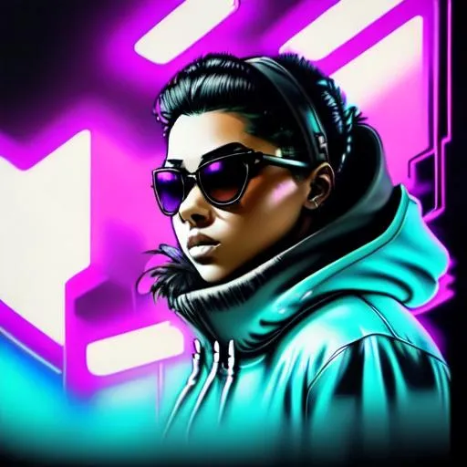 Prompt: man looking at viewer with shades on, colored, retrowave, neo tokyo, cyberpunk city, synthwave, high detail, hd