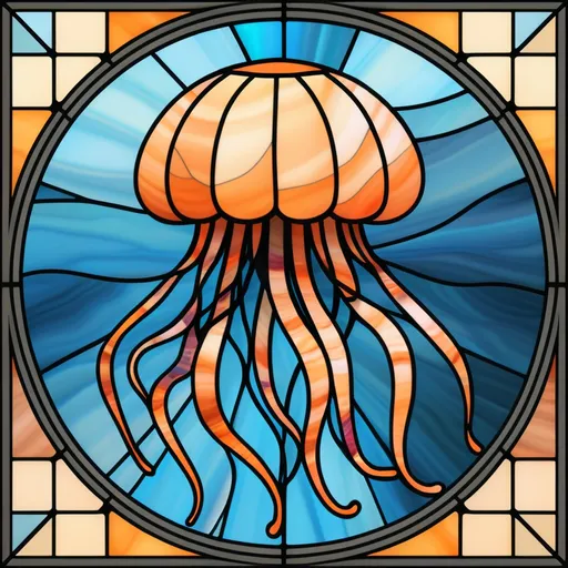 Prompt: 2D Jelly Fish in simple stained glass pattern