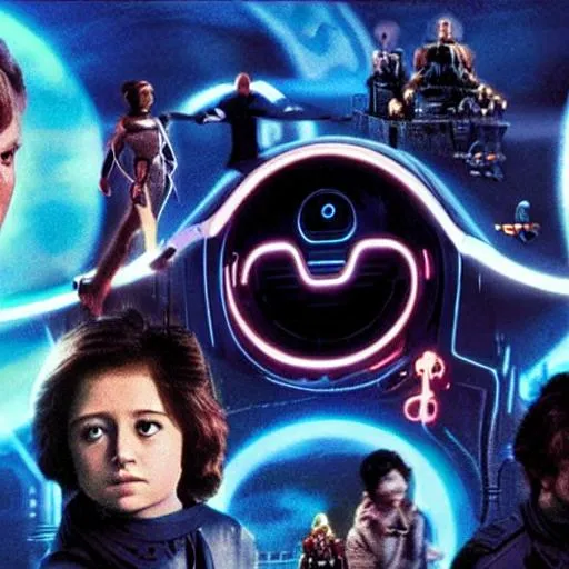 Prompt: Tron legacy dune time bandits black mirror city of lost children