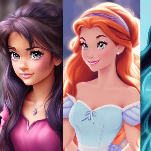 Prompt: Disney princesses in a realistic anime style 