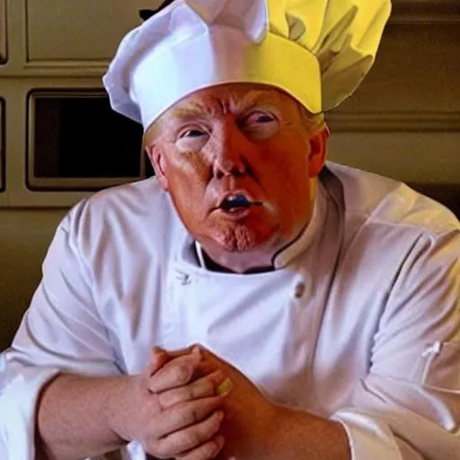 Prompt: Pregnant  Donald Trump wearing a chef’s hat