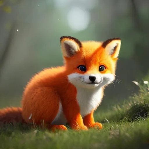 Prompt: a tiny cute orange fox with blue eyes, cartoon eyes, kodak photograph, photorealistic style, perfect quality, forest