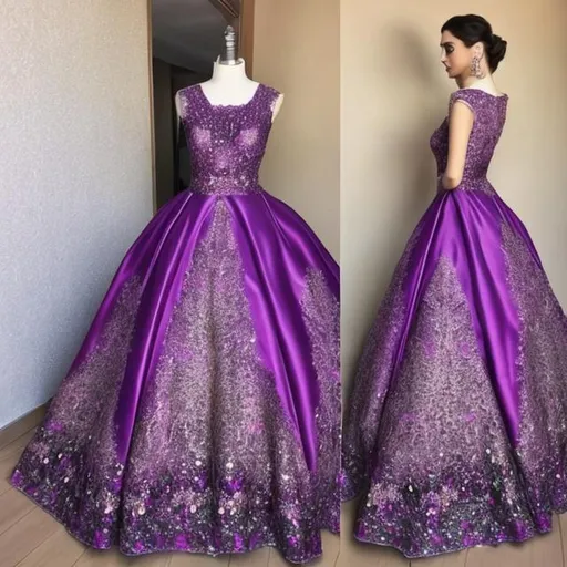 Prompt: Vestido roxo e com detalhes do universo 