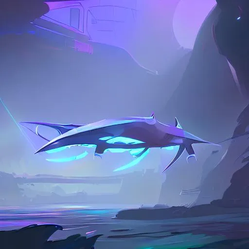 Prompt: concept art of a futuristic manta ray