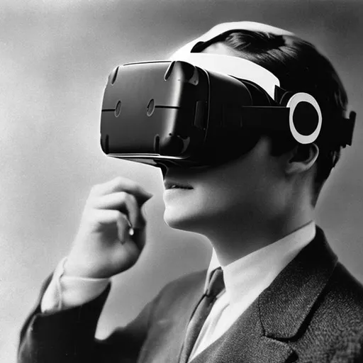 Prompt: A person wearing a virtual reality headset. 1920s aesthetic.
