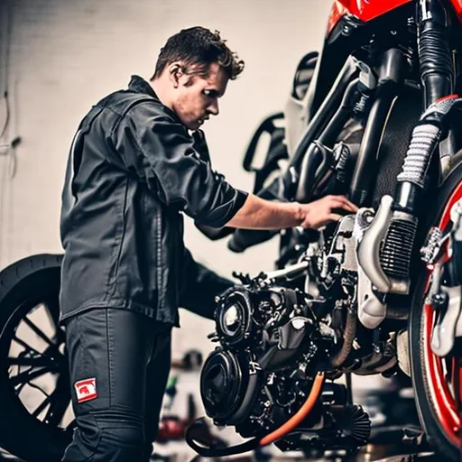 Prompt: one motorcycle mechanic 