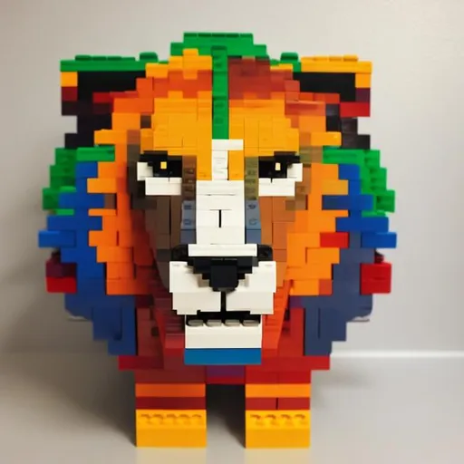 Prompt: a lion image presented on  multiple legos blocks