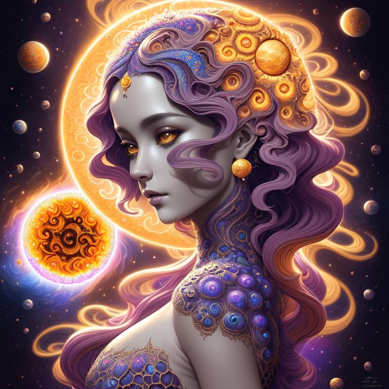 full color julia clusters fractal space sun and moon...