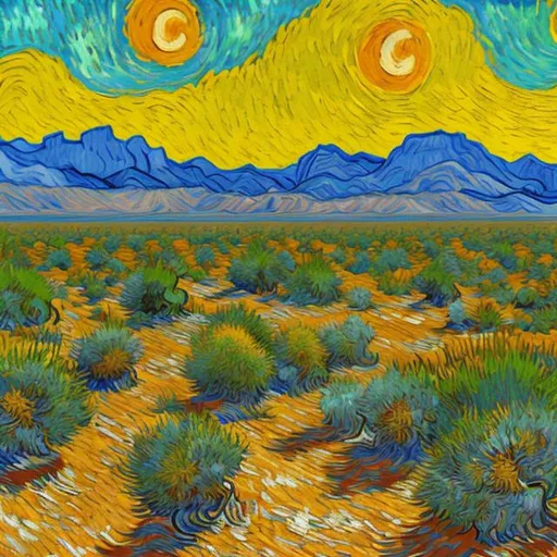 Prompt: Hot Desert Afternoon Van Gogh Style in Acrylic