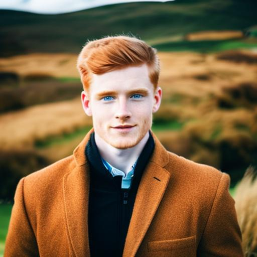Young Men Ginger Hair And Blue Eyes Scotland Landscape
