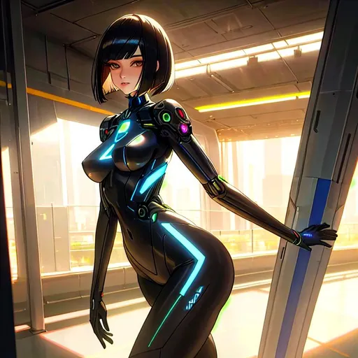Prompt: a lonely AI girl, very tall, thick thighs, wide hips, huge glutes, long legs, slender waist, big beautiful eyes, disturbingly beautiful face, aloof expression, bob haircut with bangs, wearing Hyper-Organic Biopunk fashion clothes, God-quality, Godly detail, hyper photorealistic, realistic lighting, realistic shadows, realistic textures, 36K resolution, 12K raytracing, hyper-professional, impossible quality, impossible resolution, impossibly detailed, hyper output, perfect continuity, anatomically correct, no restrictions, realistic reflections
