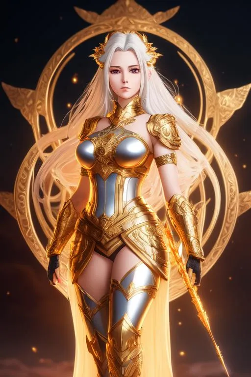 Prompt: full body, warrior, golden armor, gorgeous woman, goddess, white hair, detailed face, big anime dreamy eyes, 8k eyes, intricate details, insanely detailed, masterpiece, cinematic lighting, 8k, complementary colors, golden ratio, octane render, volumetric lighting, unreal 5, artwork, concept art, cover, top model, light on hair

colorful glamourous hyperdetailed medieval city background,

intricate hyperdetailed breathtaking colorful glamorous scenic view landscape anime Hatsune Miku, beautiful detailed cute face, petite young small body, hyperdetailed intricate flying fluffy blue hair, twin tails, stray hairs, hyperdetailed futuristic cyberpunk leather full body clothes, hyperdetailed complex,

hopeful,

hyperdetailed glowing light, glowing sunshine, studio lighting, cinematic light, highly detailed light reflection, iridescent light reflection, beautiful shading, impressionist painting,

volumetric lighting maximalist photo illustration 64k, resolution high res intricately detailed complex,

key visual, precise lineart, vibrant, panoramic, cinematic, masterfully crafted, 64k resolution, beautiful, stunning, ultra detailed, expressive, hypermaximalist, colorful, rich deep color, vintage show promotional poster, glamour, anime art, fantasy art, brush strokes,