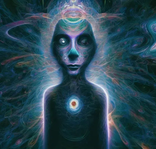 Prompt: DMT Trip , soul journey through the universe , purpose of life. 